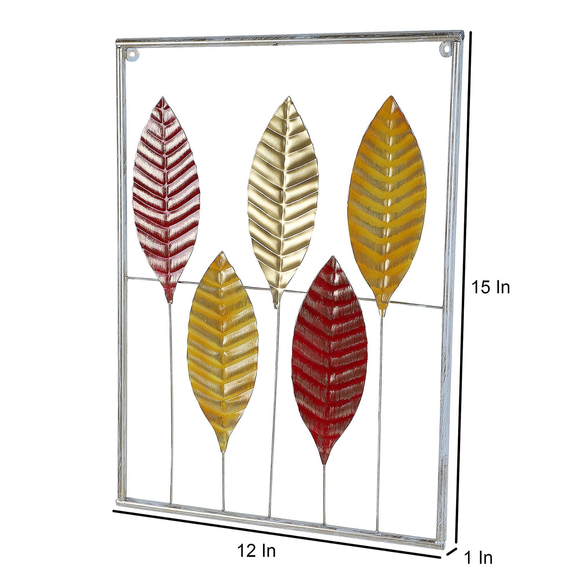 Red , Yellow & Gold Rectangular Leaves Wall Decor Set of 3