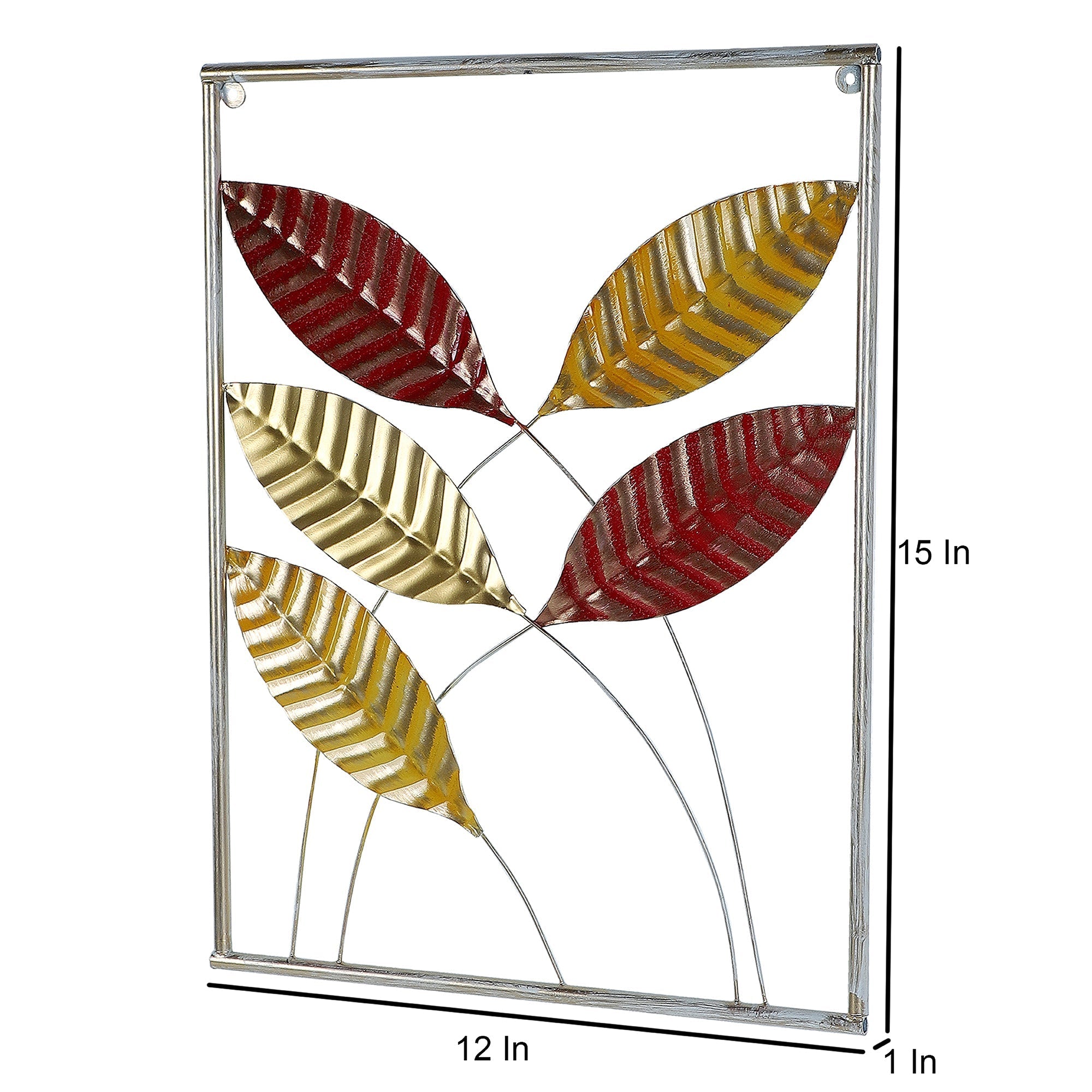 Red , Yellow & Gold Rectangular Leaves Wall Decor Set of 3