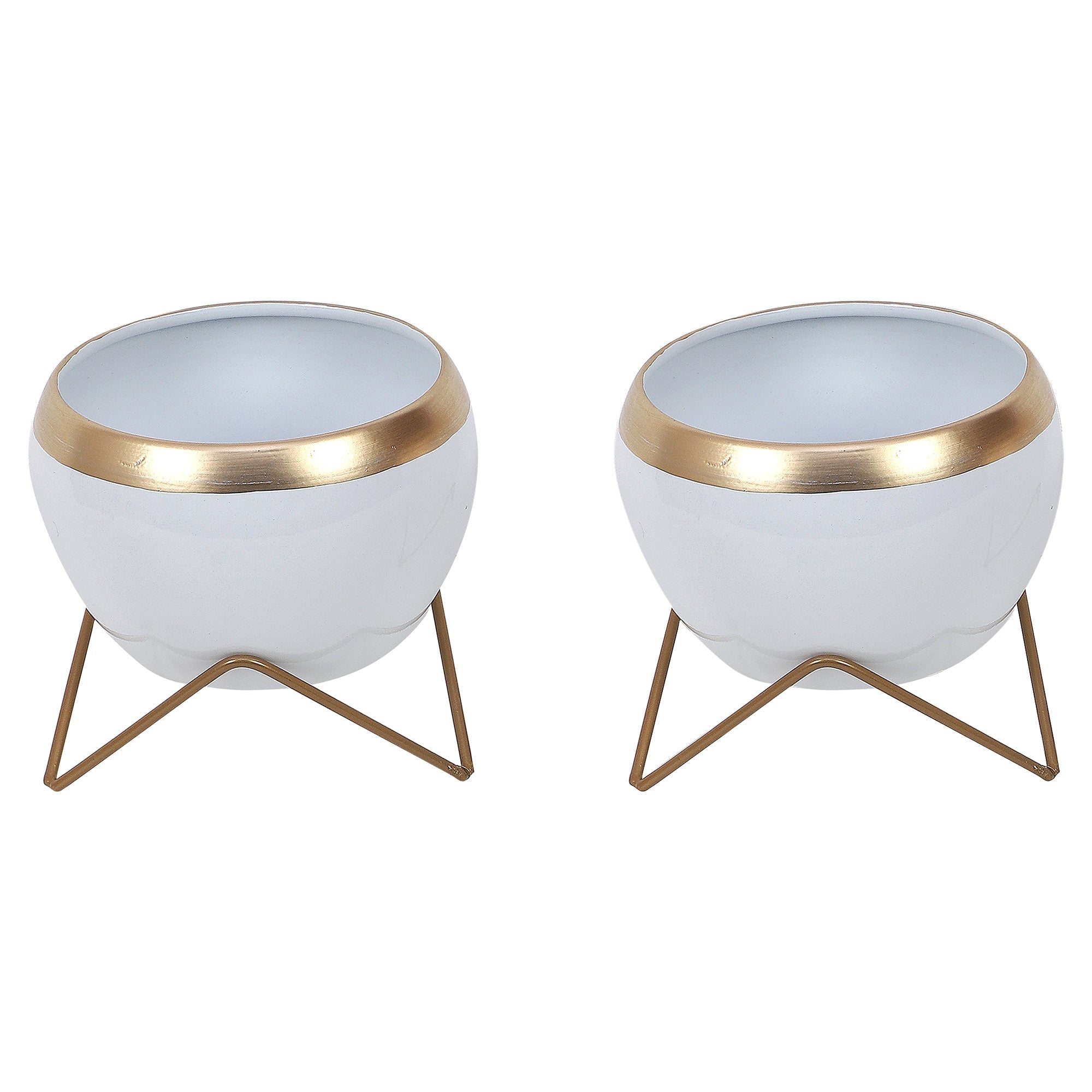 Apple Shape Metal White & Gold Planter Set of 2