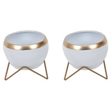 Apple Shape Metal White & Gold Planter Set of 2