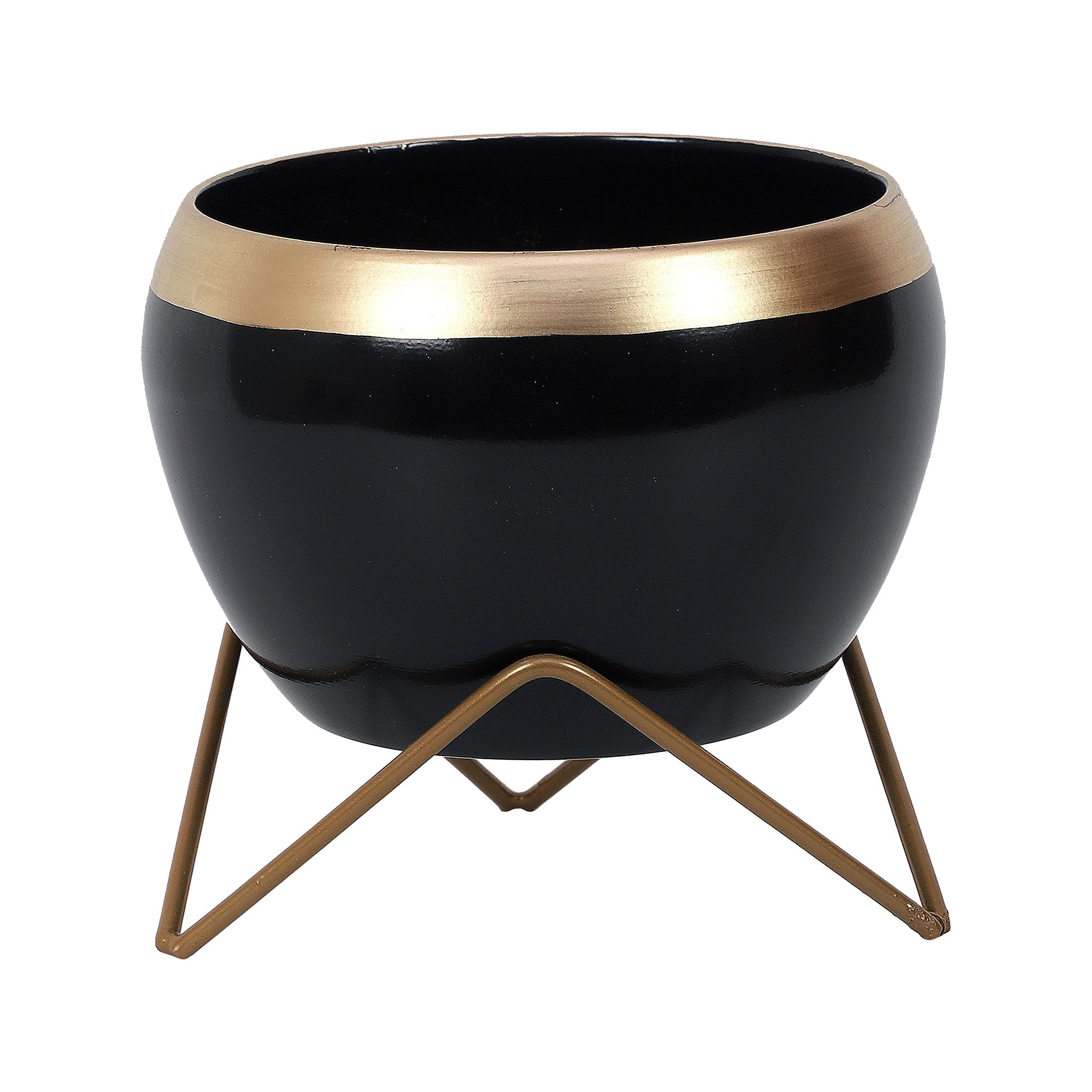 Apple Shape Metal Black & Gold Planter Set of 2