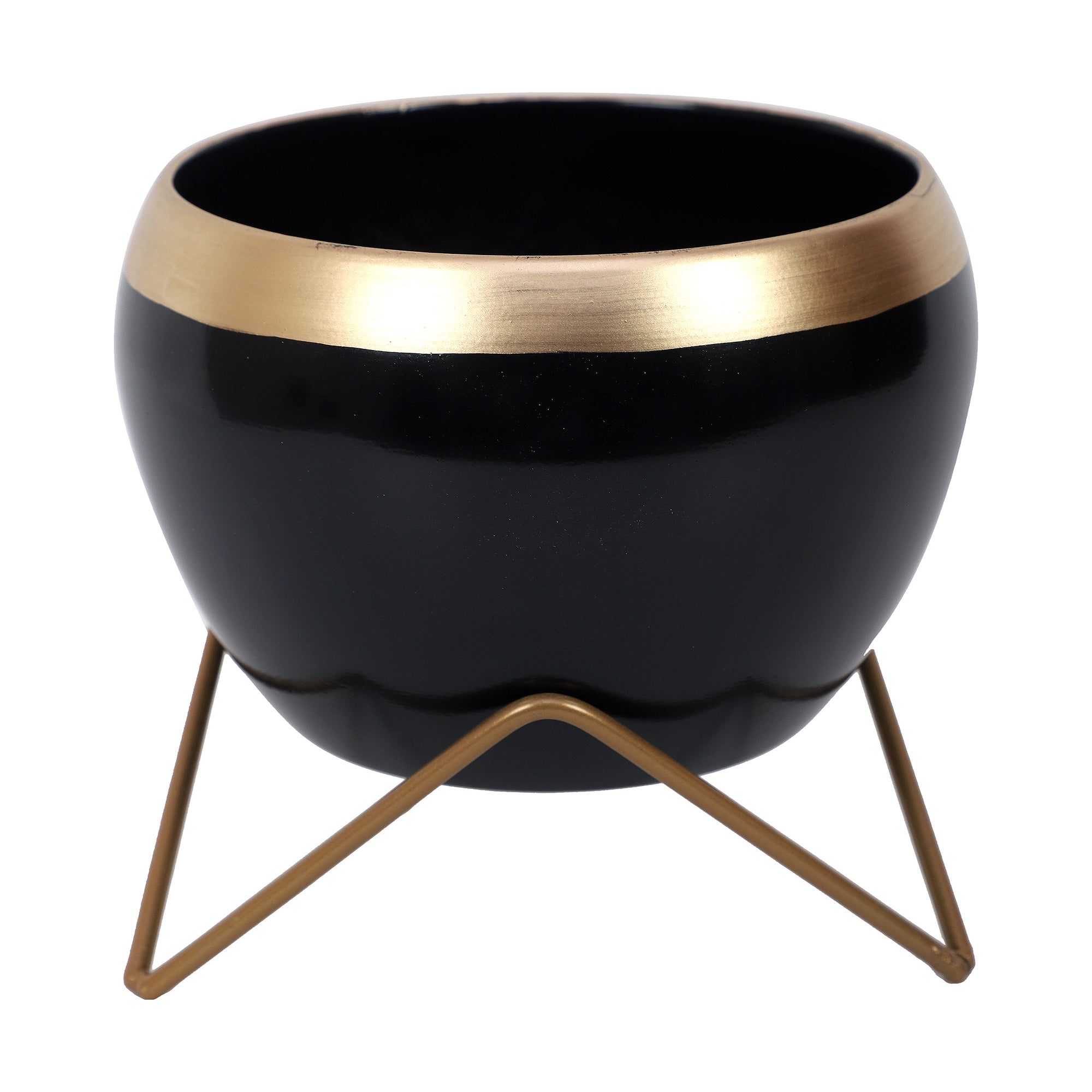 Apple Shape Metal Black & Gold Planter Set of 2