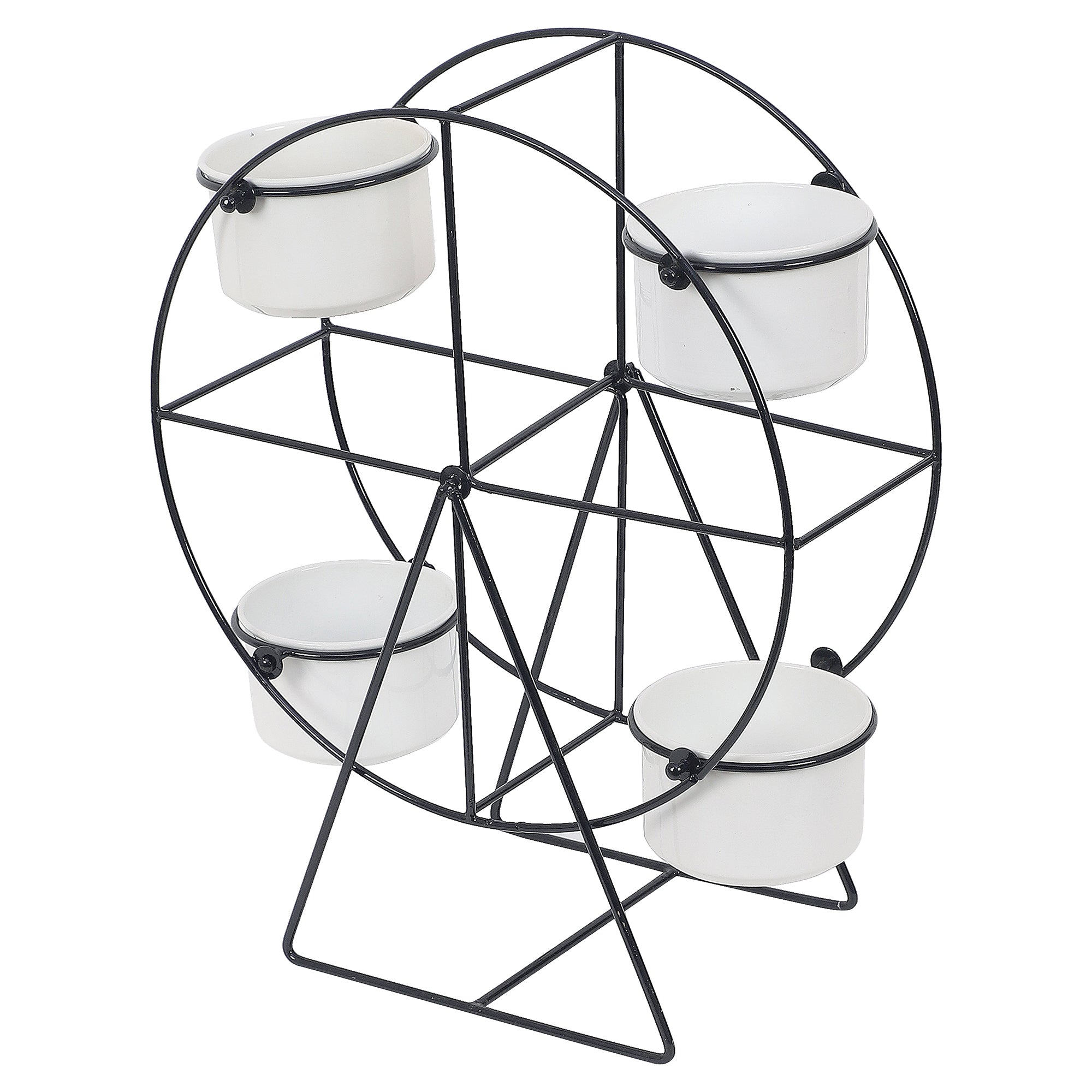 Revolving Wheel Black & White Planter Stand