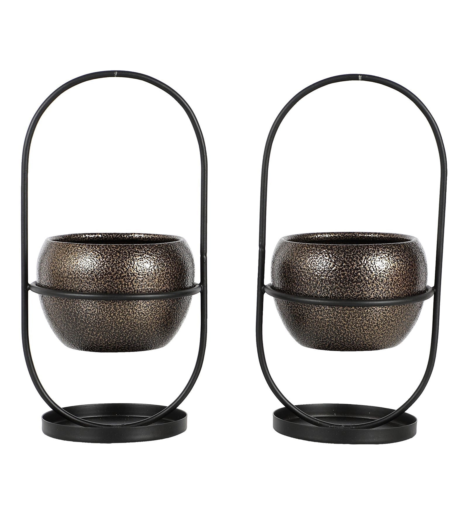 Black & Gold Textured Apple Planter Set of 2