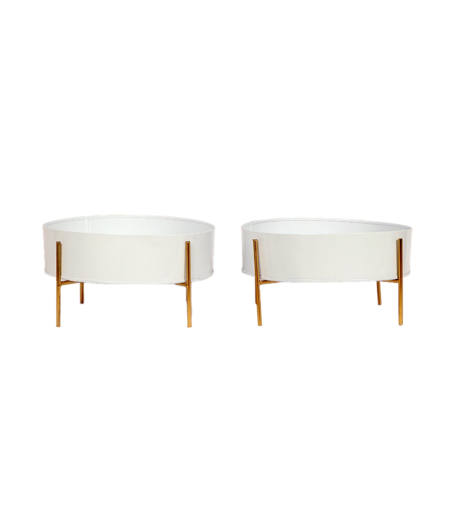 Round White & Gold Table Planter With Stand Set of 2