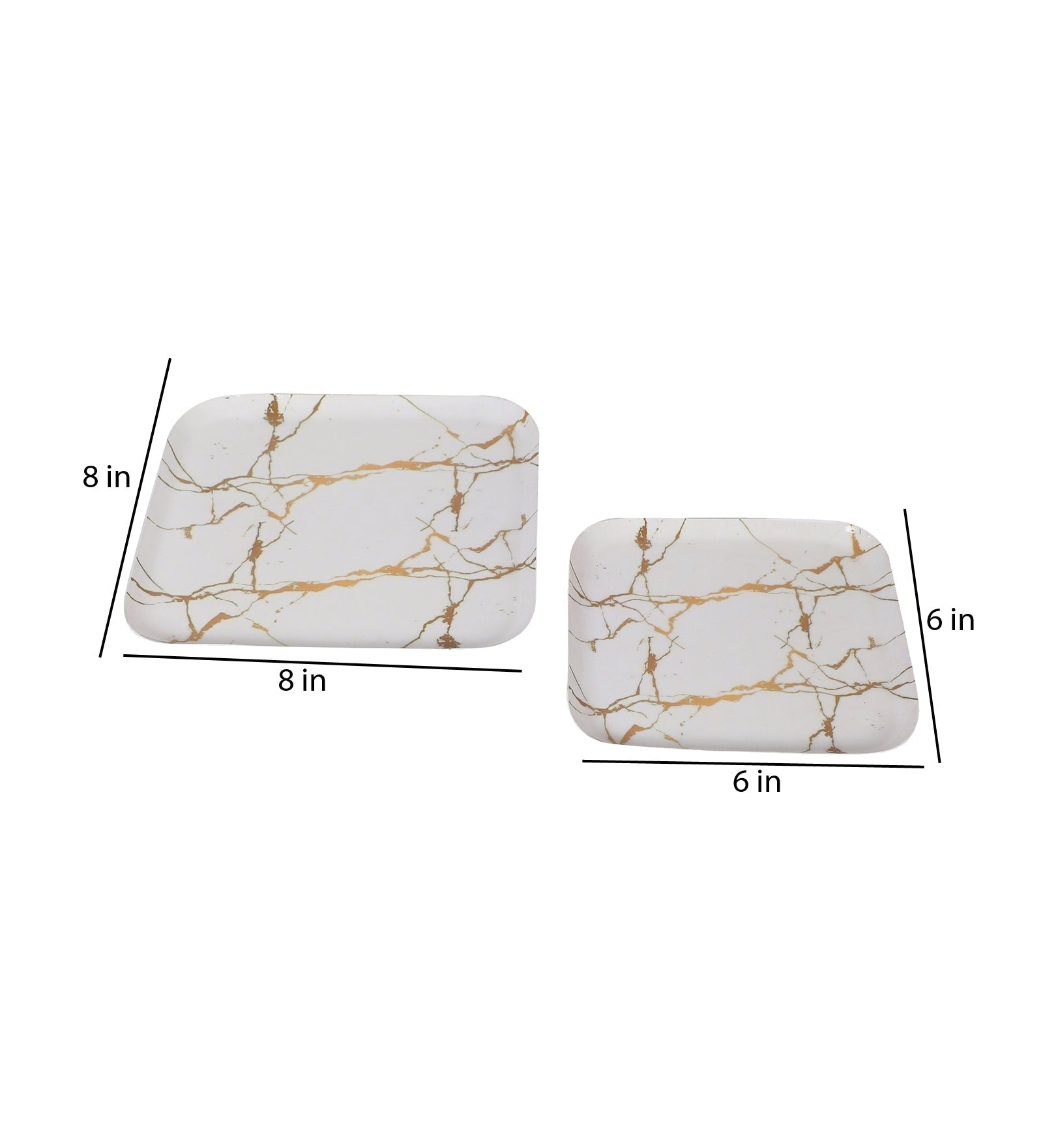 White & Gold Square Metal Platter Set of 2