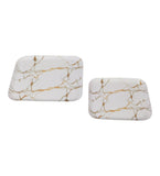 White & Gold Square Metal Platter Set of 2