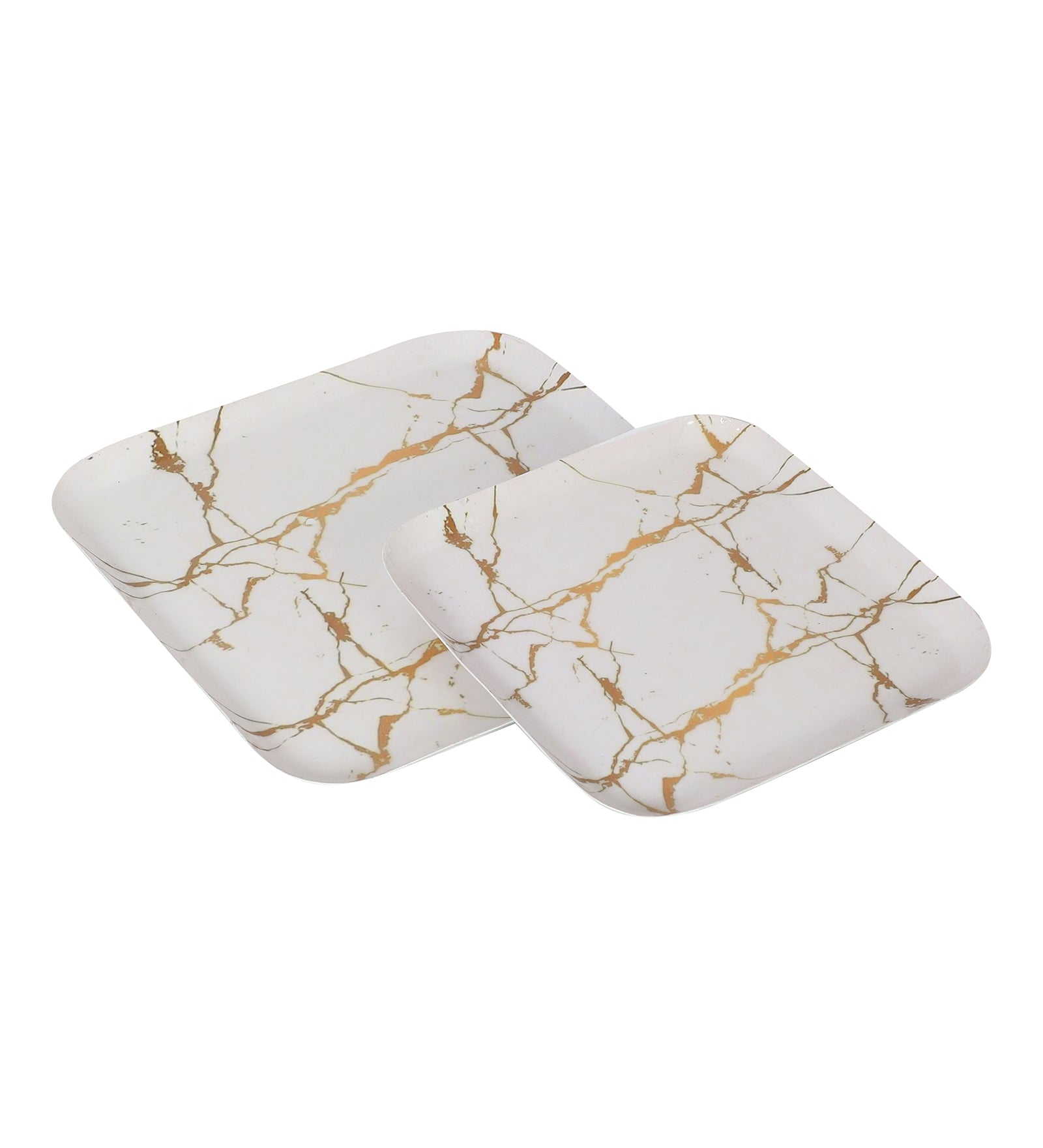 White & Gold Square Metal Platter Set of 2