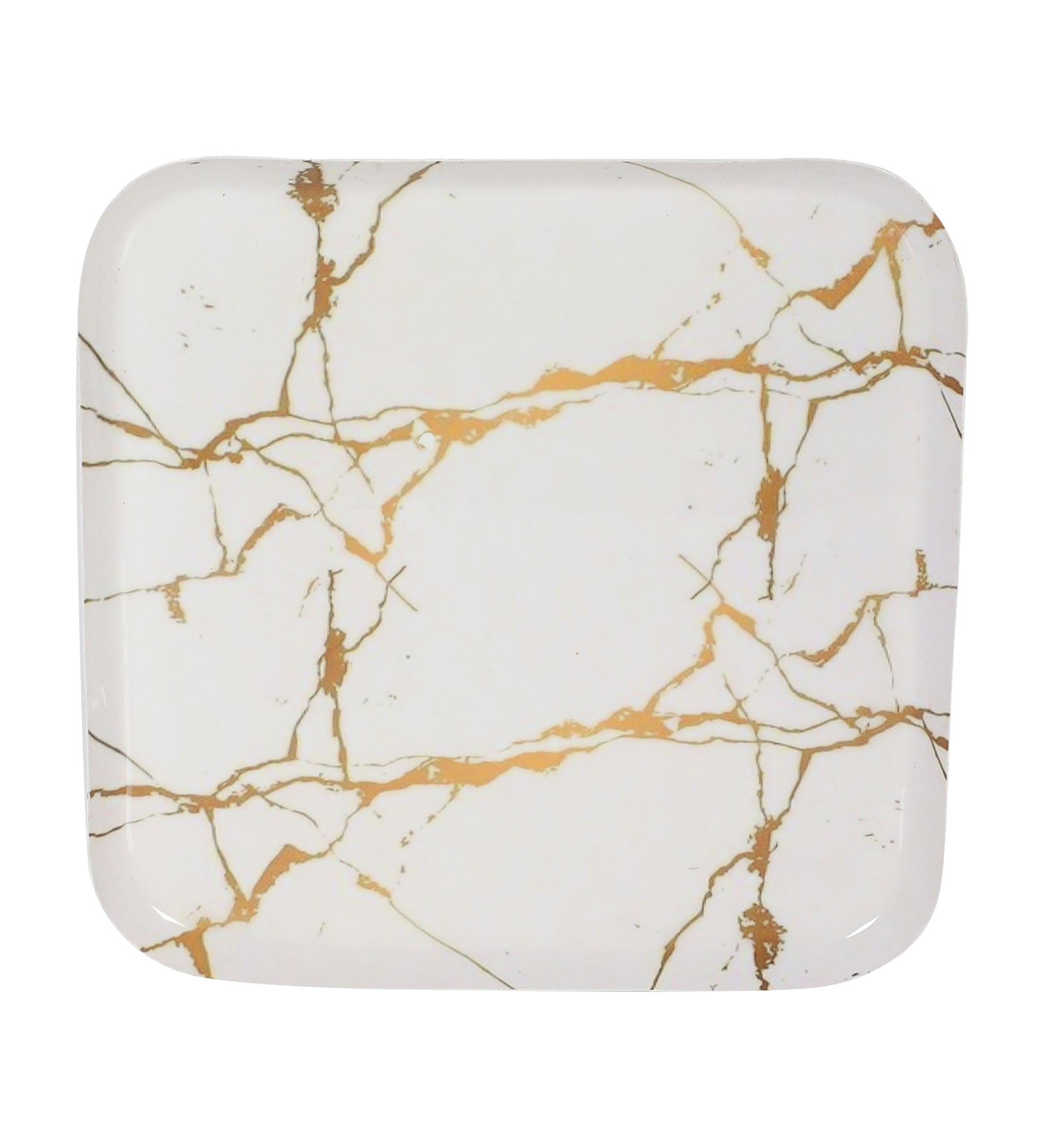 White & Gold Square Metal Platter Set of 2