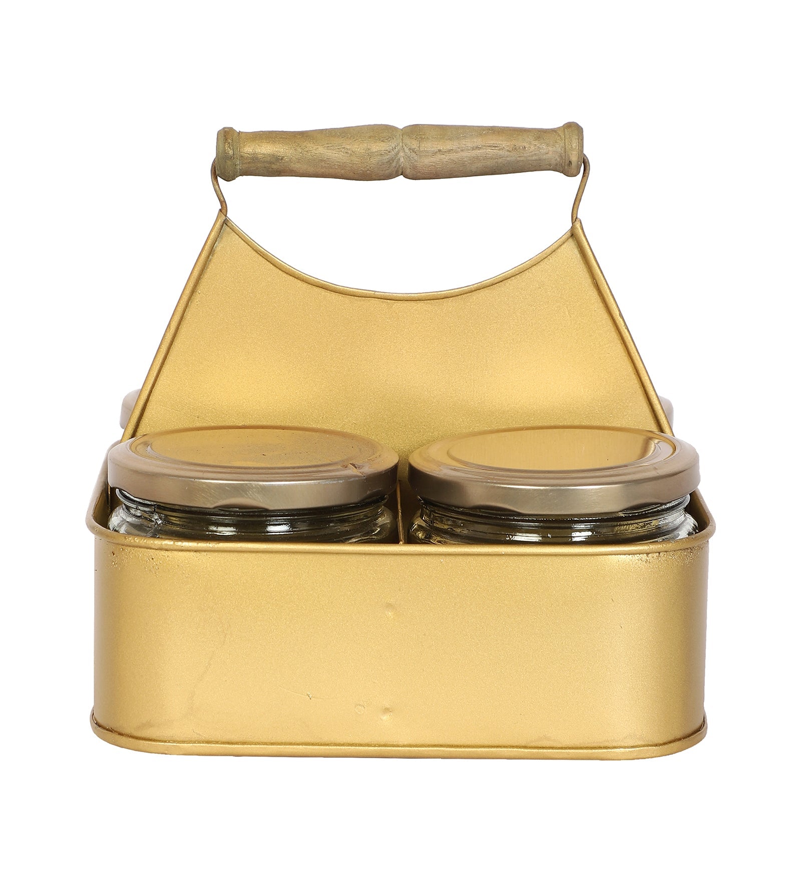 Metal Basket With 4 Glass Jars
