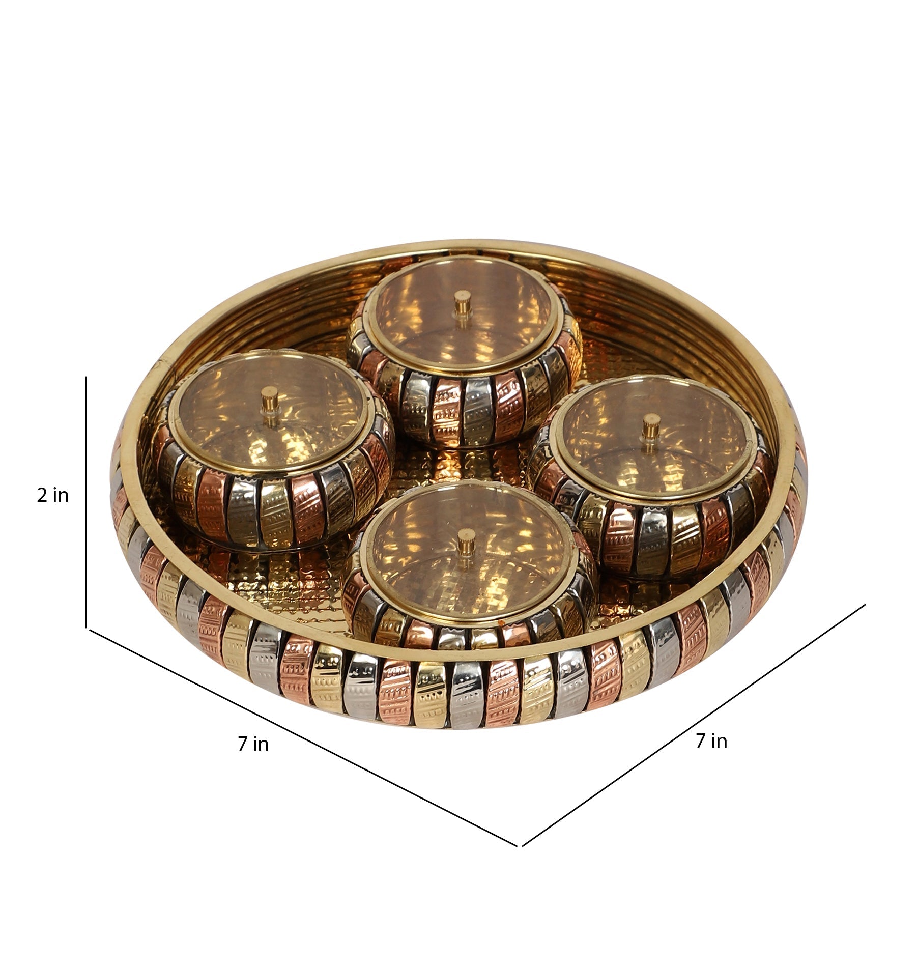 Brass Basket WIth 4 Jars
