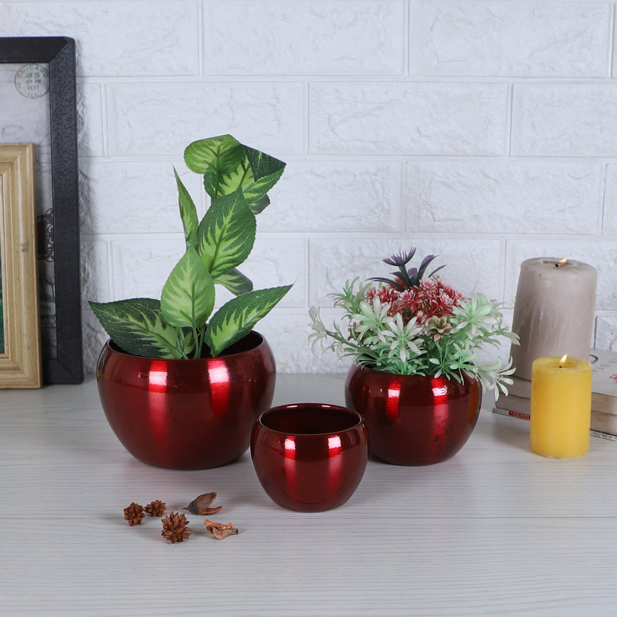 Red Apple Planter Set of 3