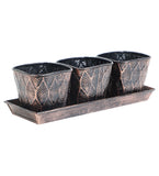 Copper & Black Metal Table Planters with Tray Set of 4