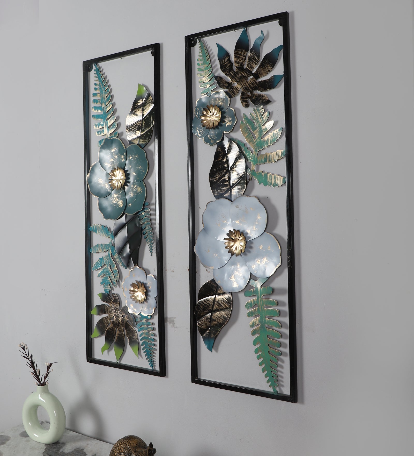 Multicolored Maple Leaves & Flower Wall Decor Set of 2