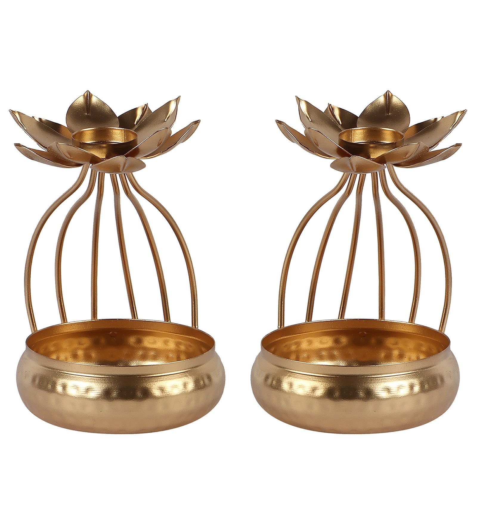 Gold Urli Bowl with Flower Set of 2