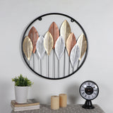Round Gold Silver & Copper Etching Leaves Wall Decor