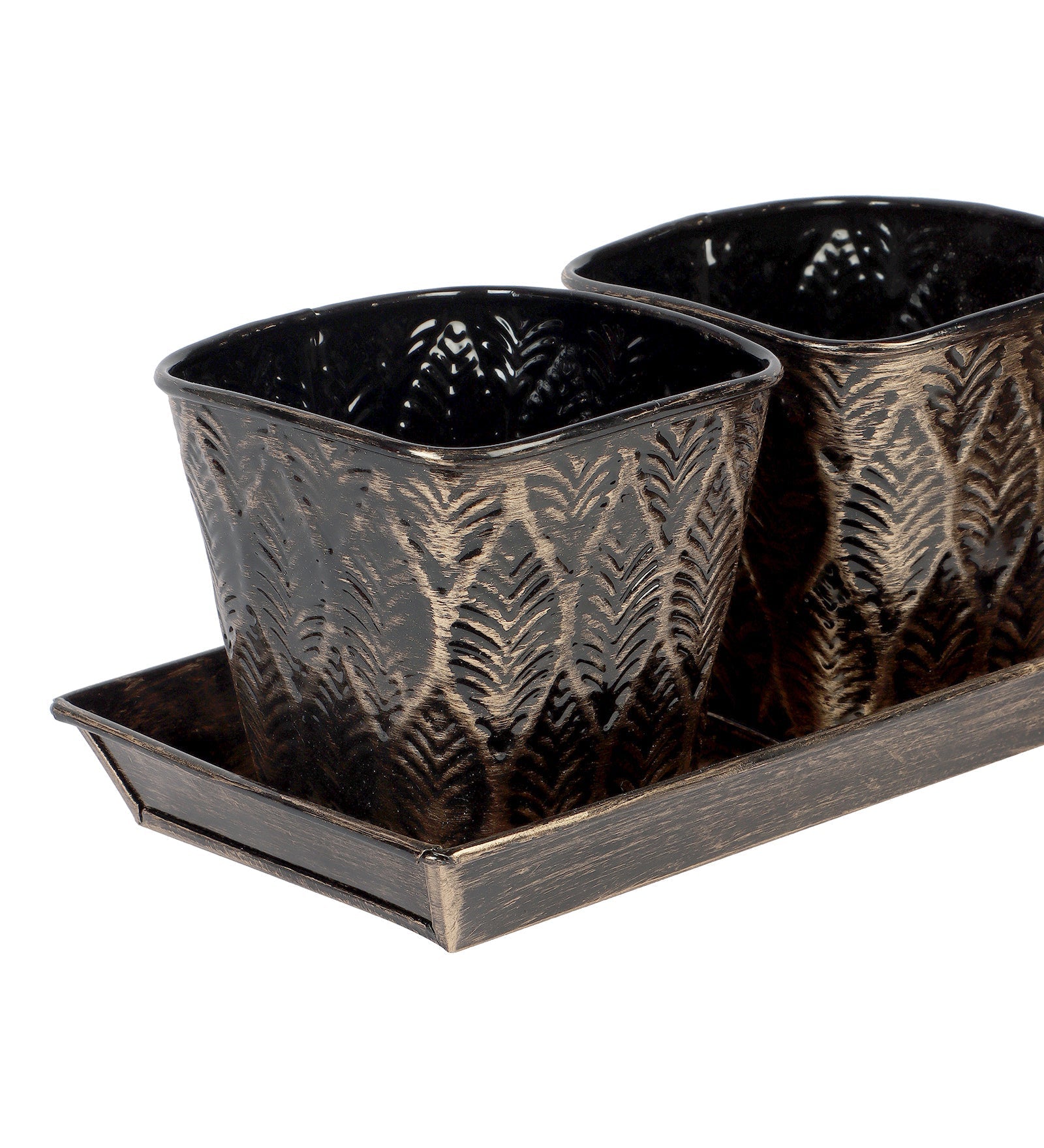 Black & Gold Metal Table Planters with Tray Set of 4