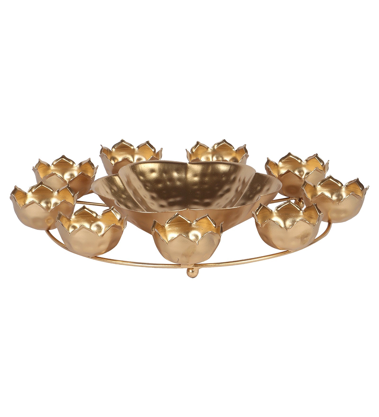 Gold Metal Taj Urli with Center Urli & Tealight Holder Set of 7