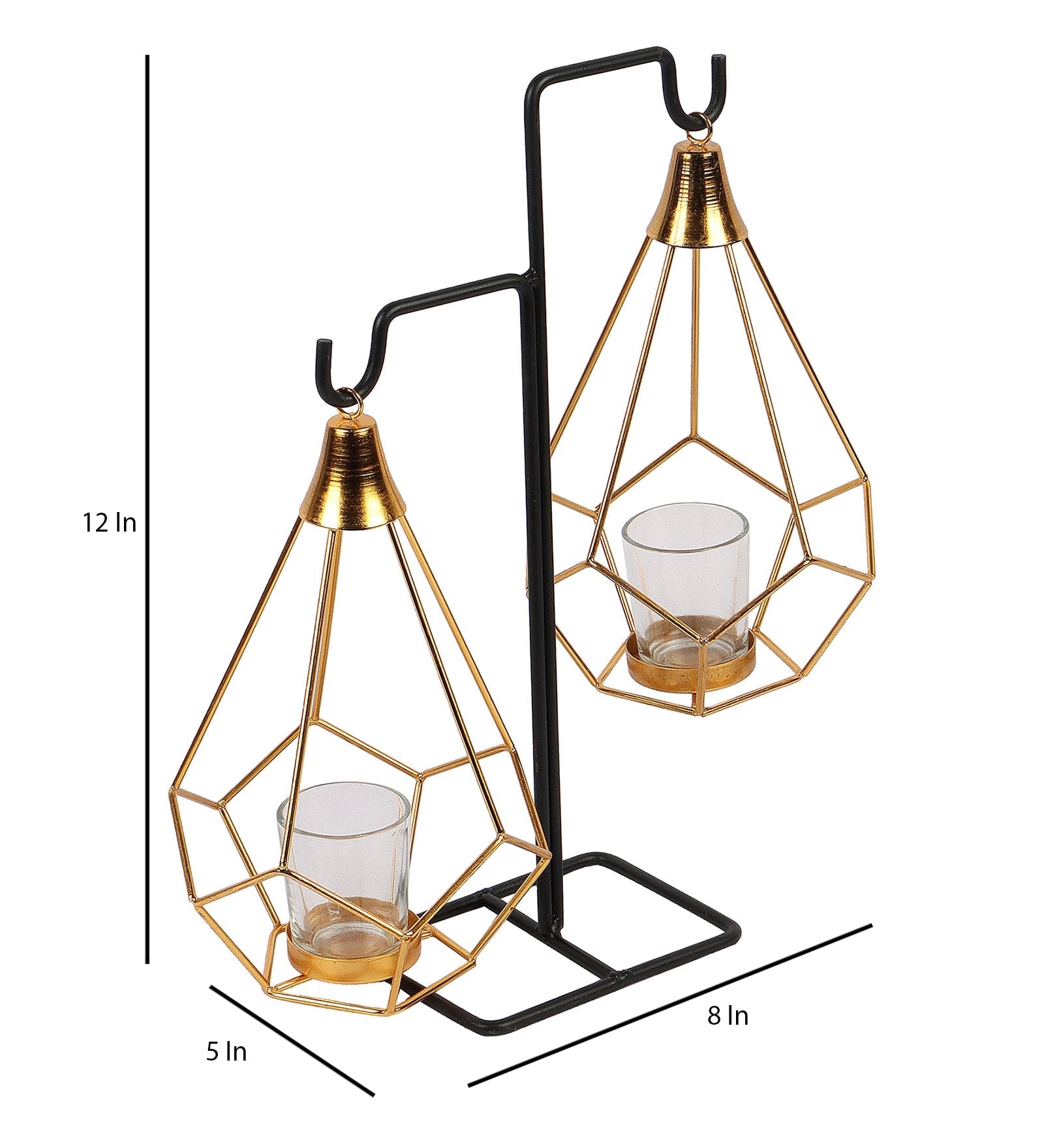 Gold Double Diamond Pendulam Tealight Holder with Glass