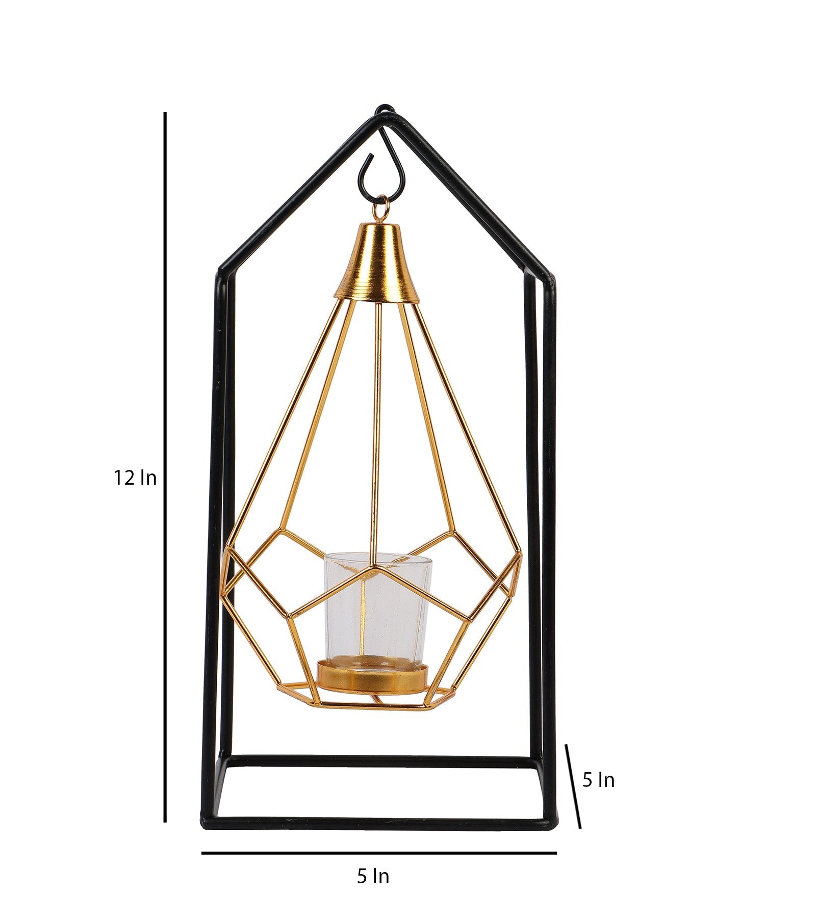 Hut Shape Diamond Pendulam Tealight Holder with Glass