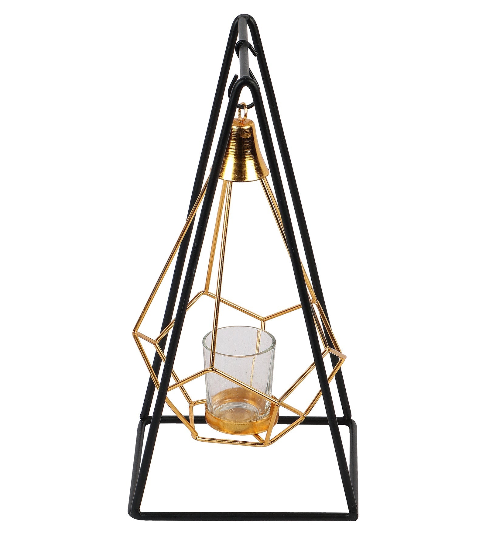 Gold & Black Triangle Diamond Pendulam Tealight Holder with Glass