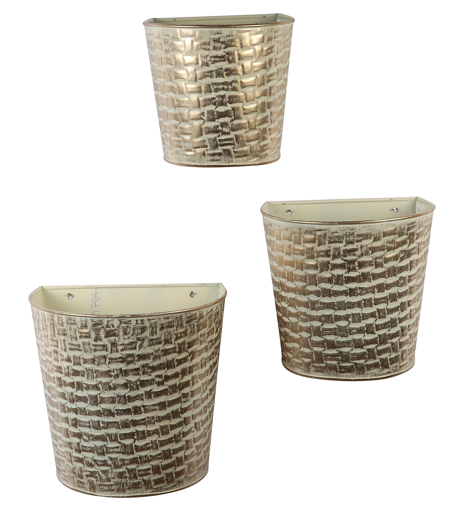 White & Gold Hammred Wall Planter Set of 3