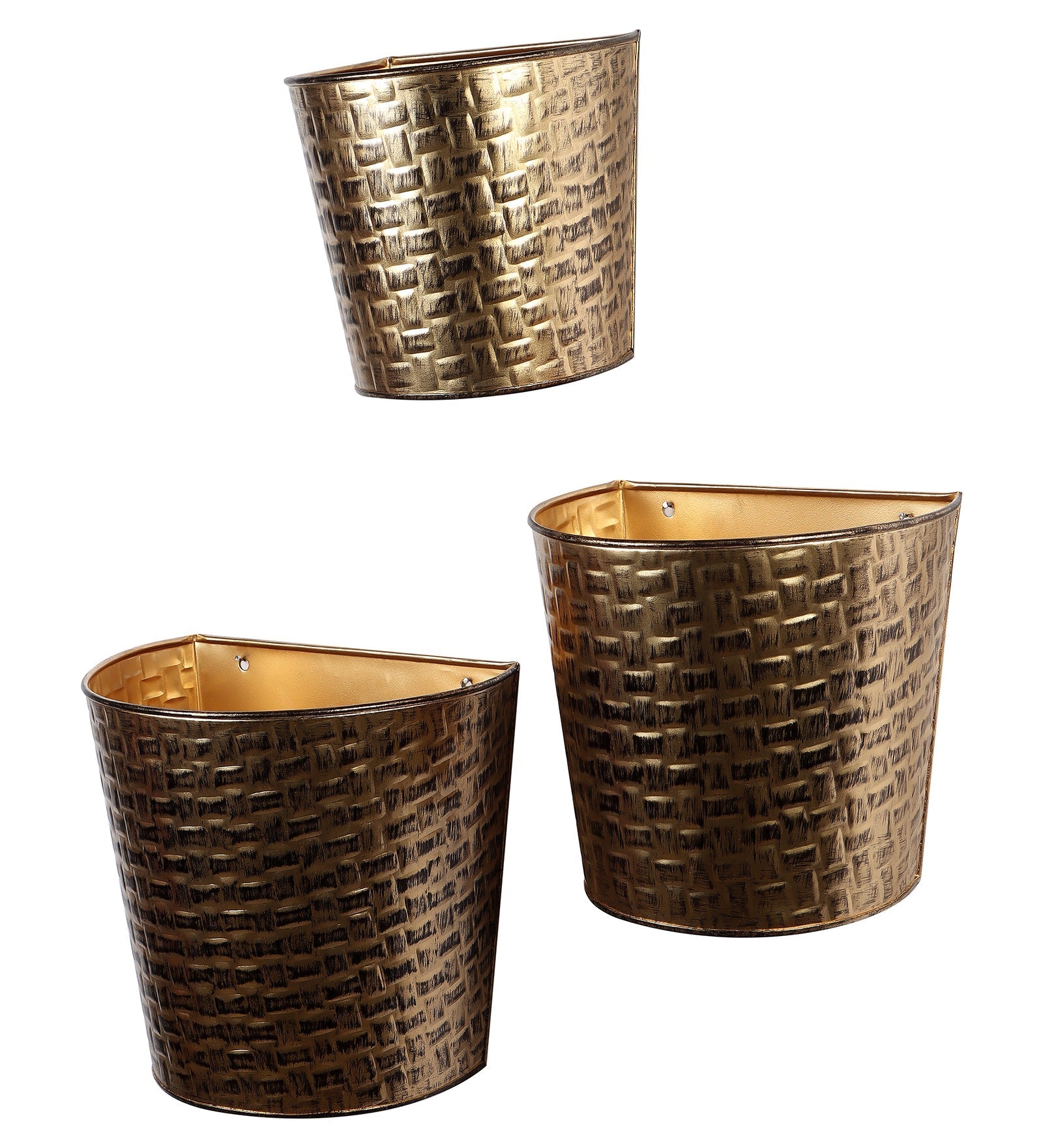 Gold & Black Hammered Wall Planter Set of 3