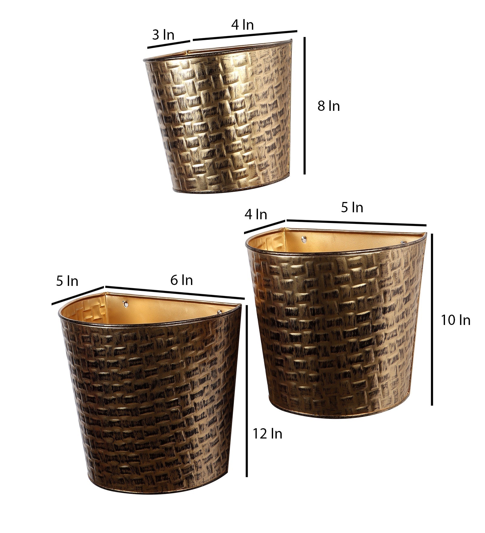 Gold & Black Hammered Wall Planter Set of 3