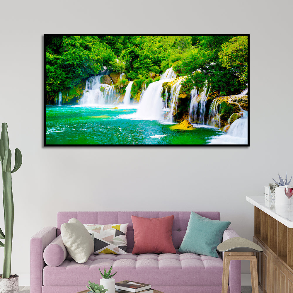 Vibrant Waterfall  Nature Scenery of Colorful Canvas Wall Paintings & Arts