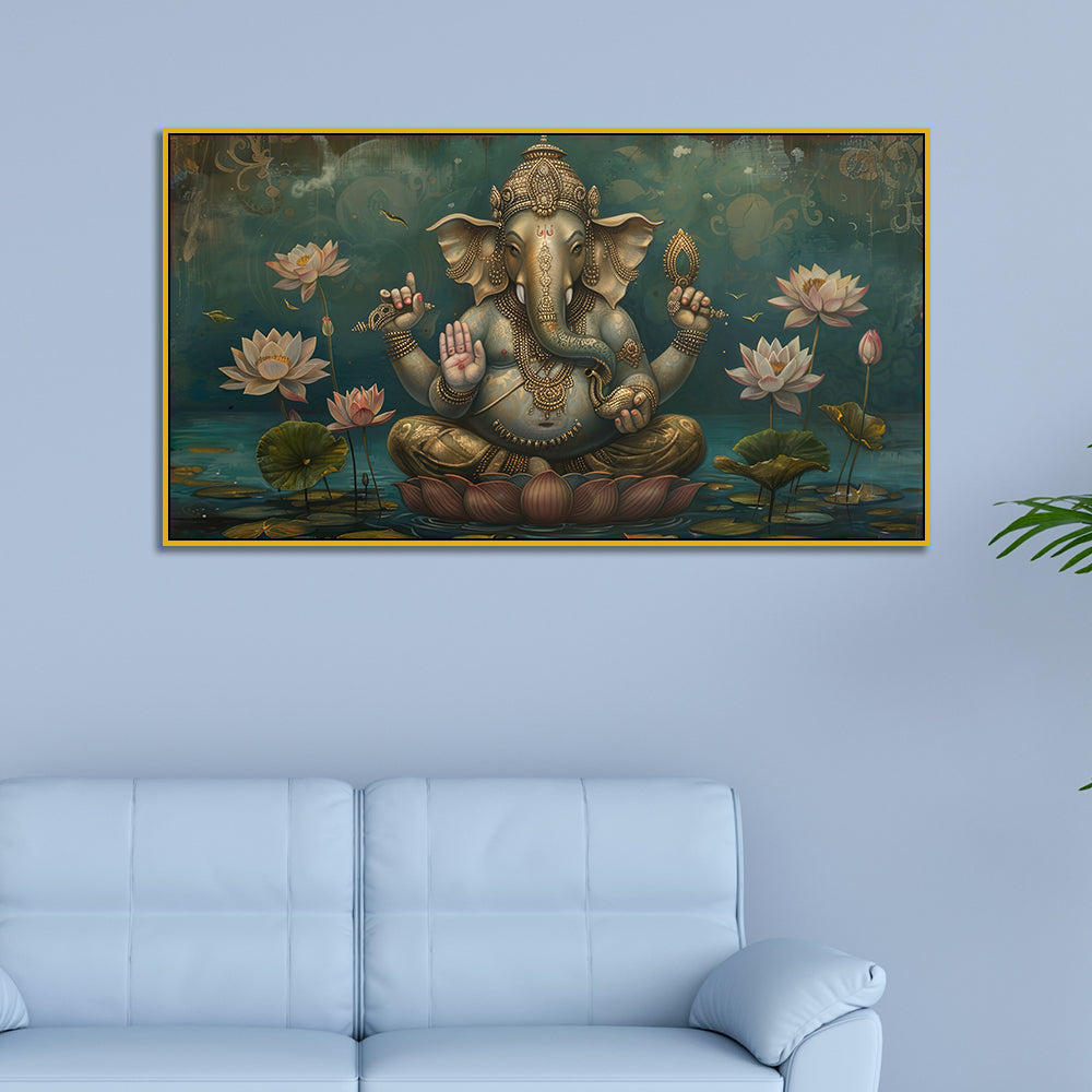 Traditional Ganesha Wall Portrait – Ethnic Vintage Canvas Art