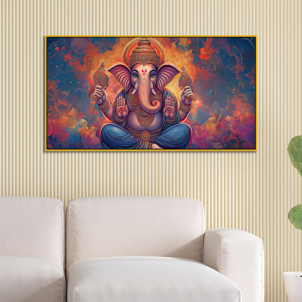 Antique Ganesha Painting on Canvas – Divine Wall Hanging