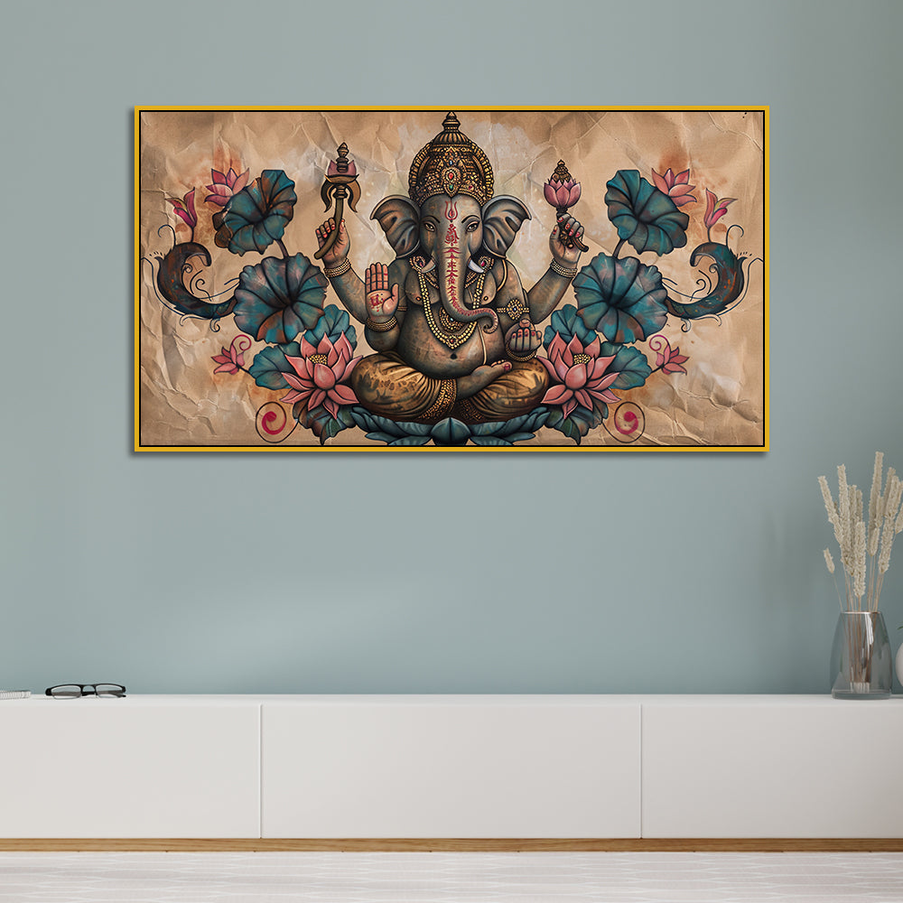 Vintage Ganpati Bappa Wall Painting – Artistic Wall Accent