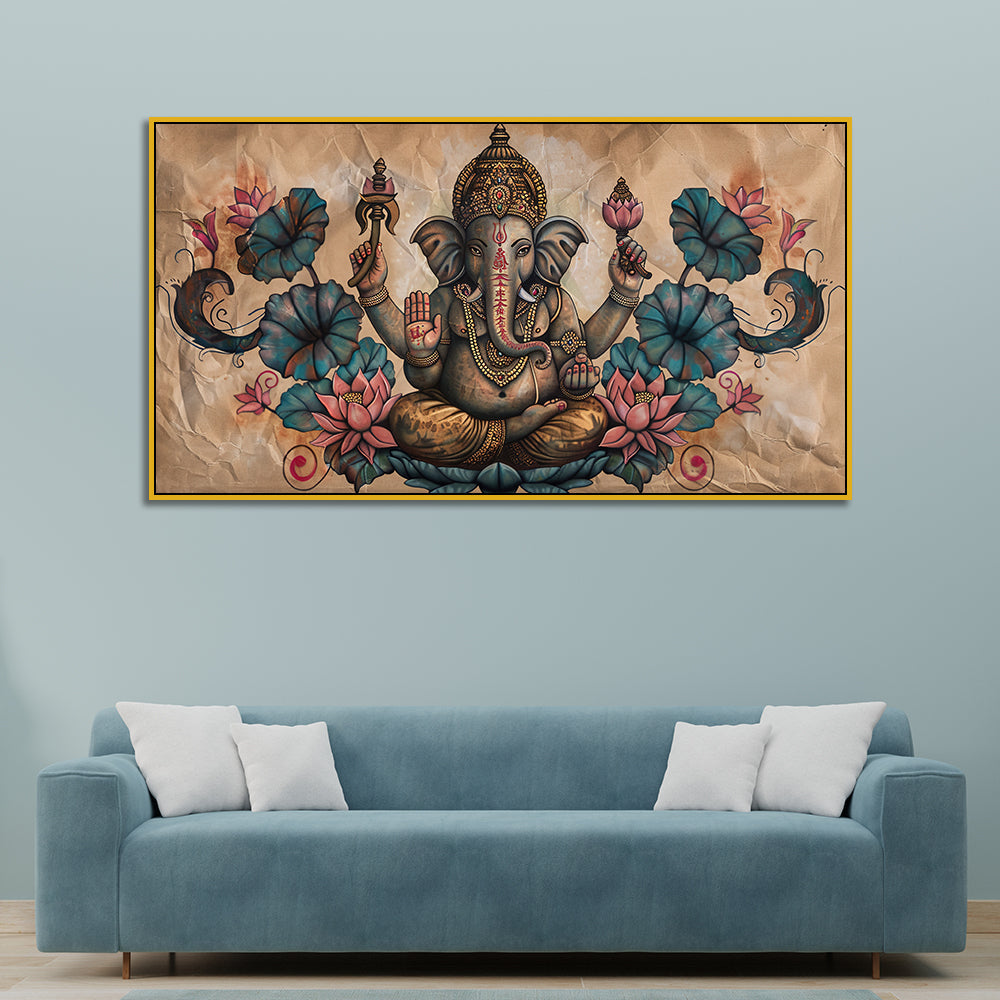 Vintage Ganpati Bappa Wall Painting – Artistic Wall Accent