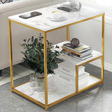 Rectangular Marble Side Table with Shelves and Gold Frame