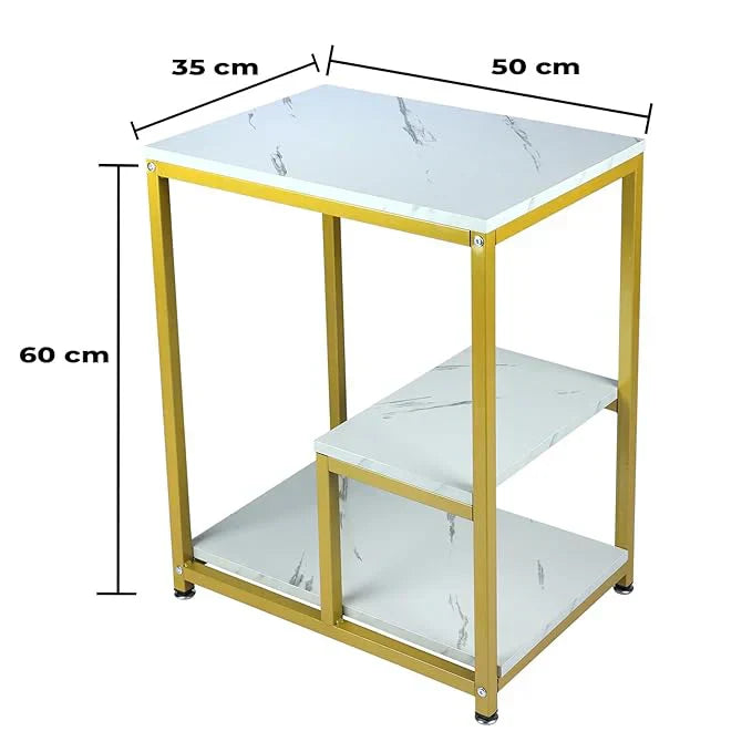 Rectangular Marble Side Table with Shelves and Gold Frame
