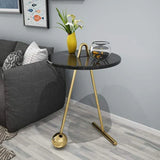 Black Marble Round End Side Table with Gold Base