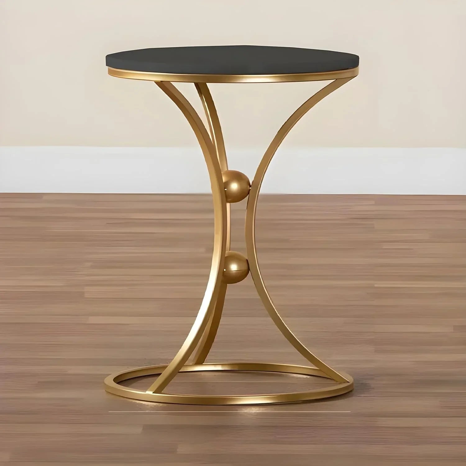 Modern Black Accent Side Table with Gold Ring Base
