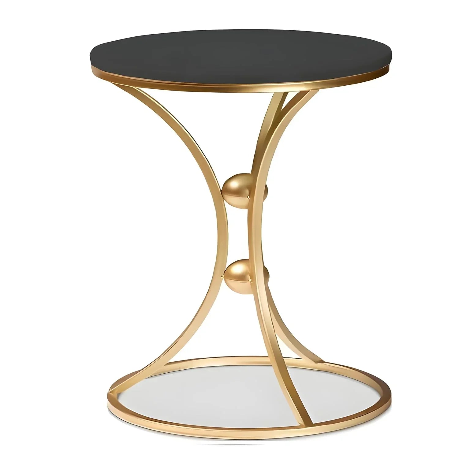 Modern Black Accent Side Table with Gold Ring Base