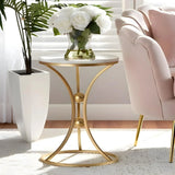 White Bedside Round Marble Side Table with Gold Stand