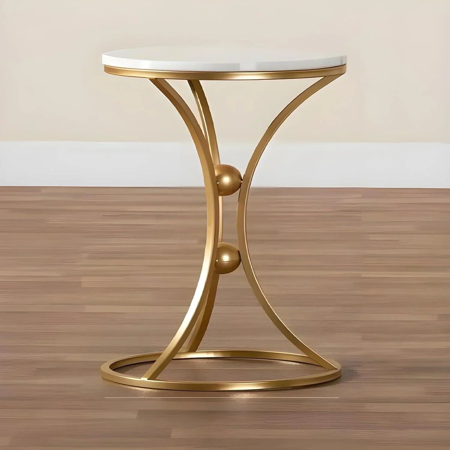White Bedside Round Marble Side Table with Gold Stand