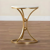White Bedside Round Marble Side Table with Gold Stand