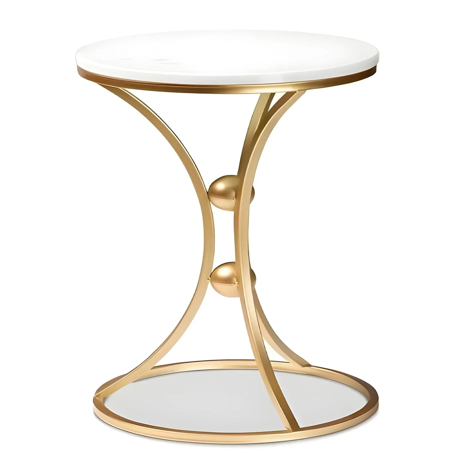 White Bedside Round Marble Side Table with Gold Stand