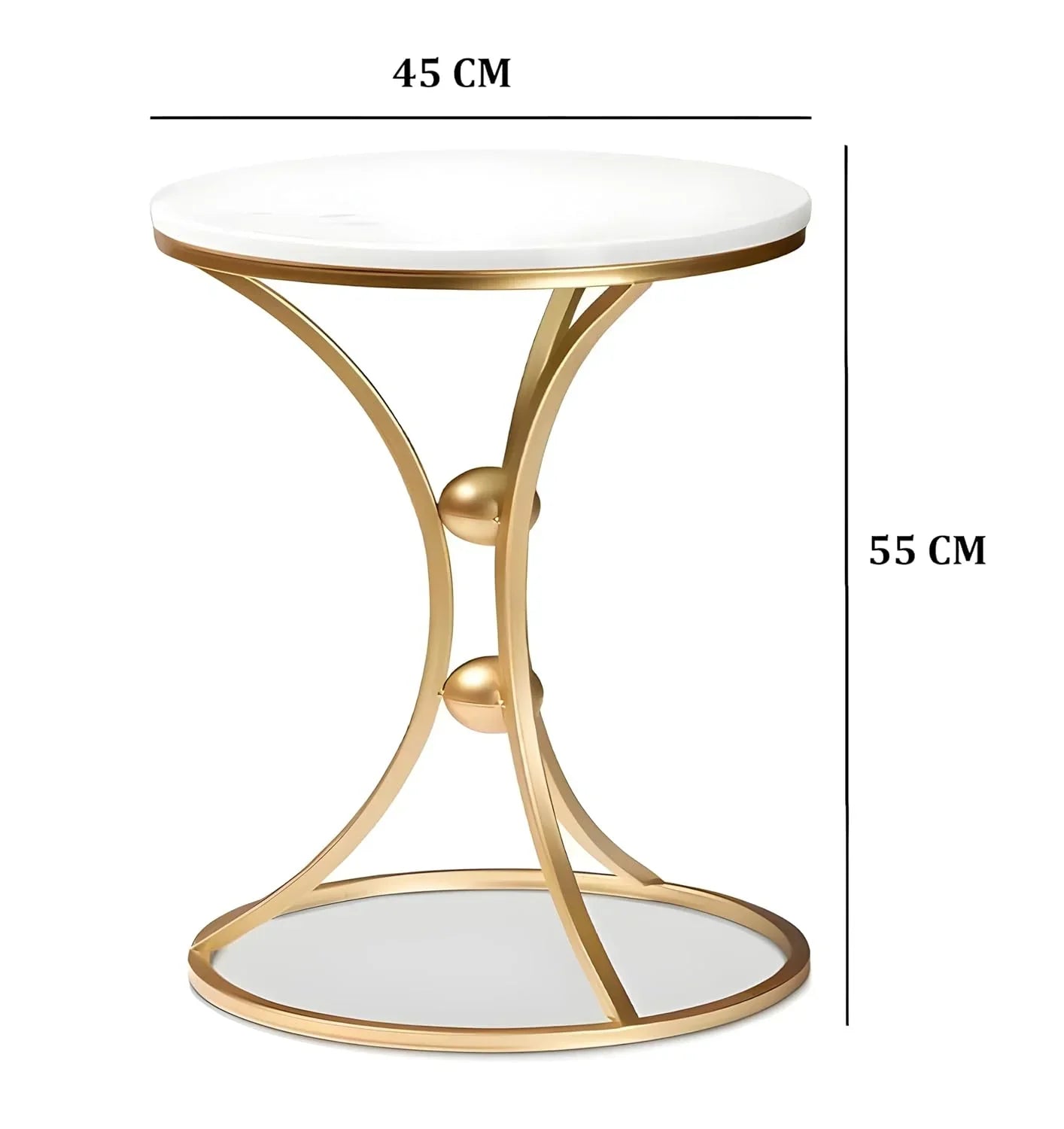 White Bedside Round Marble Side Table with Gold Stand