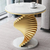 Twisted Gold Pedestal Side Table with White Marble Top
