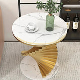Twisted Gold Pedestal Side Table with White Marble Top