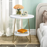 White Marble End Side Table with Lower Shelf