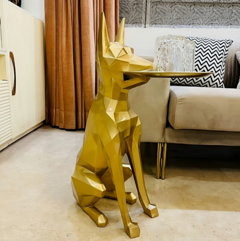 Dog Luna Diamond Decorative Showpiece with Tray in Yellow Color