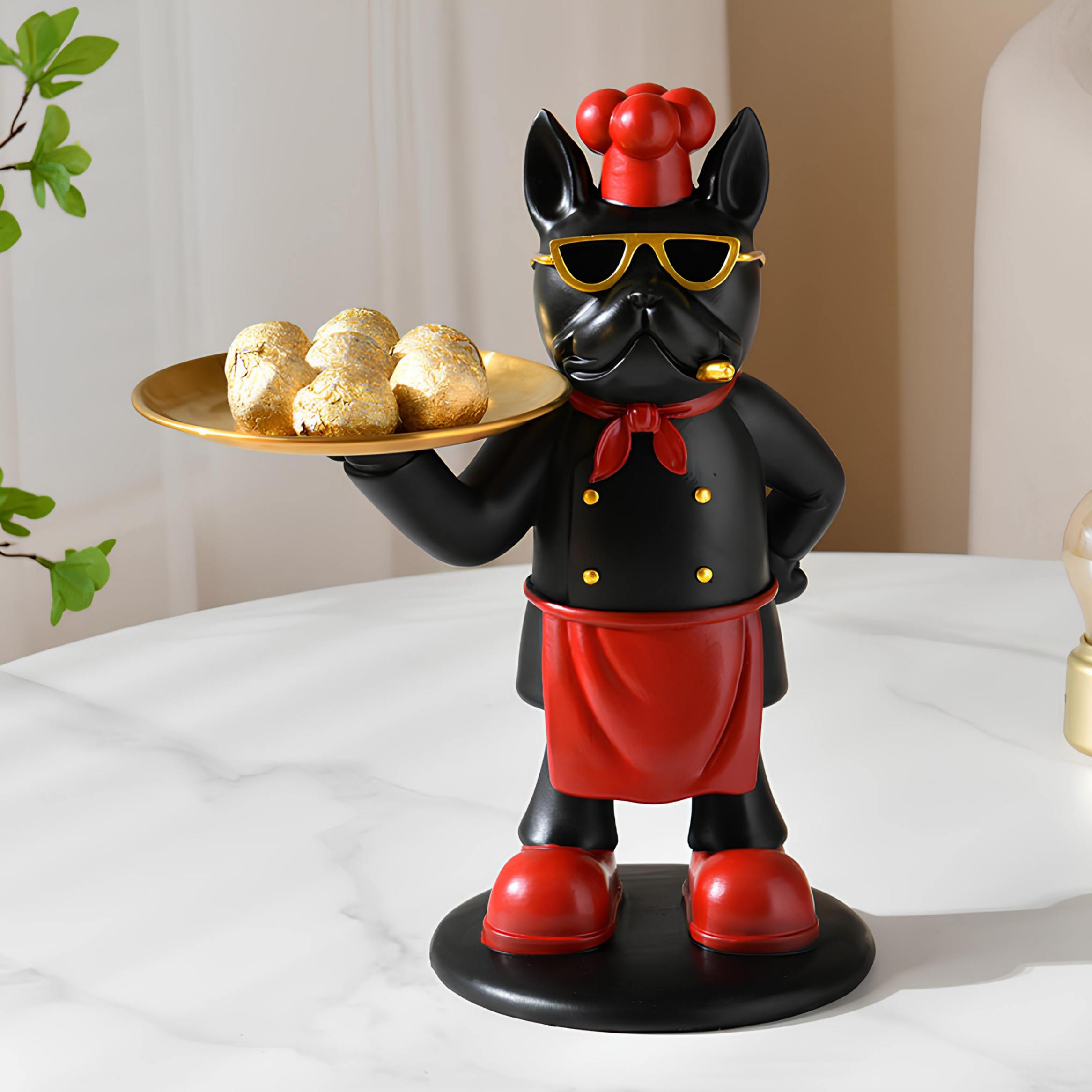 Dog Showpiece with Plate for Home Decor Item, Kitchen, Bedroom, Office, Dinning Table, Gifts Item Set of 3
