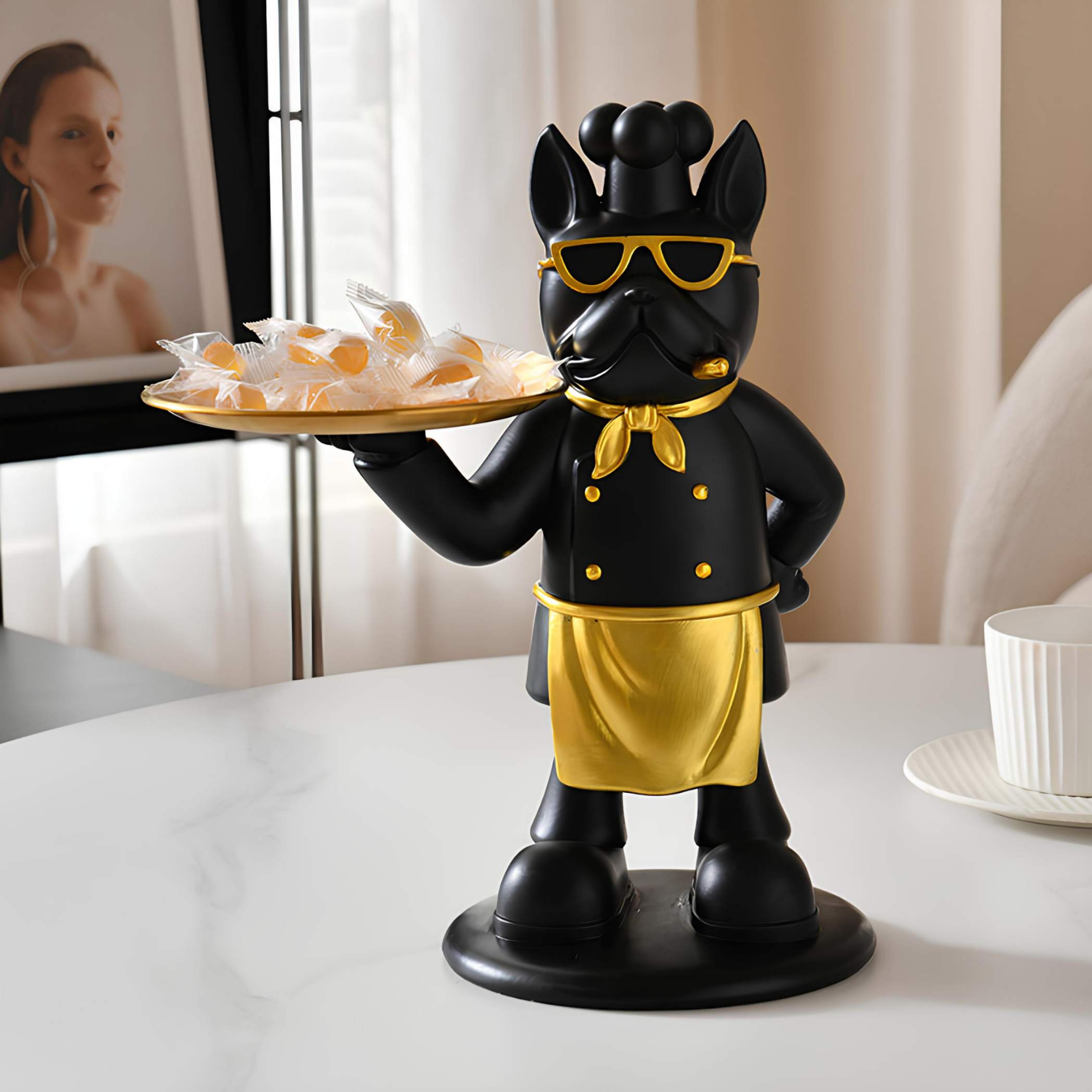 Black Cool Dog Showpiece with Plate for Home Decor Item, Kitchen, Bedroom, Office, Dinning Table, Gifts Item
