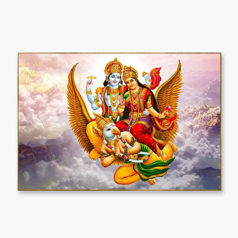Lord Vishnu with Goddess Laxmi Canvas Wall Painting/ Floating Frame